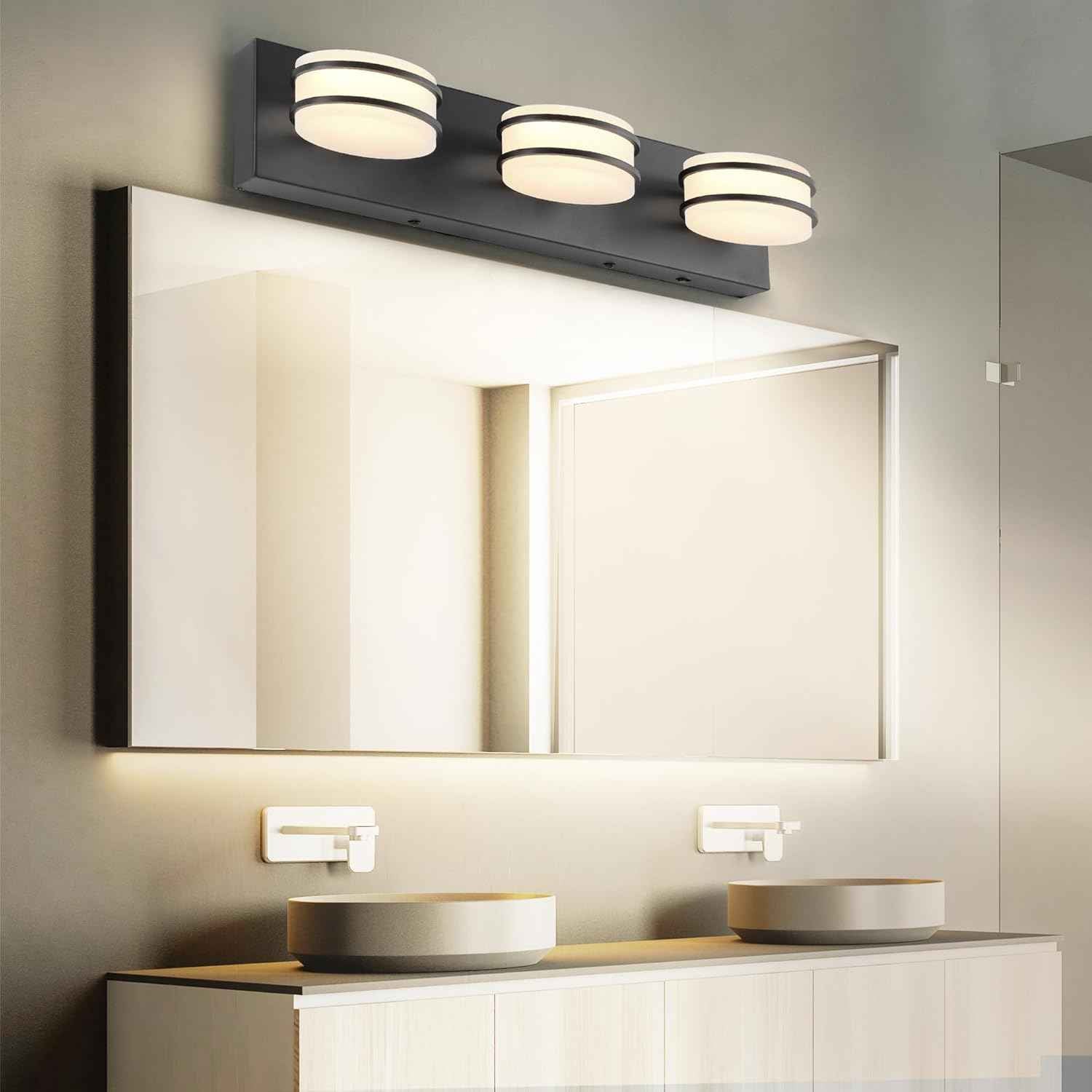 LED Chrome 3-Light Dimmable Bathroom Vanity Light Fixture - Modern Acrylic & Stainless Steel Over Mirror Lighting