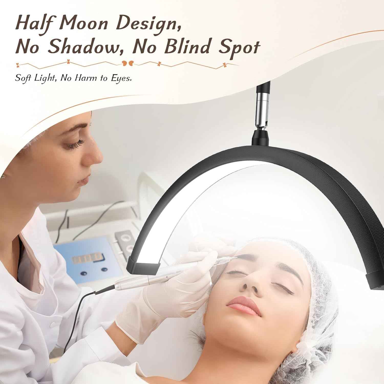LED Half Moon Clamp Desk Lamp for Nail Art & Skincare - 5 Brightness Levels, Remote Control