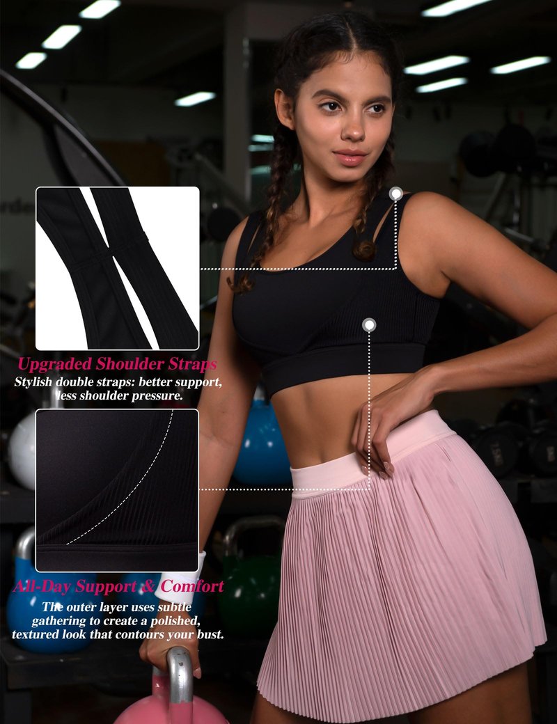 Cordaw Racerback Sports Bras for Women High Support, Molded Cup High Impact Hook Back Yoga Running Bra Black M