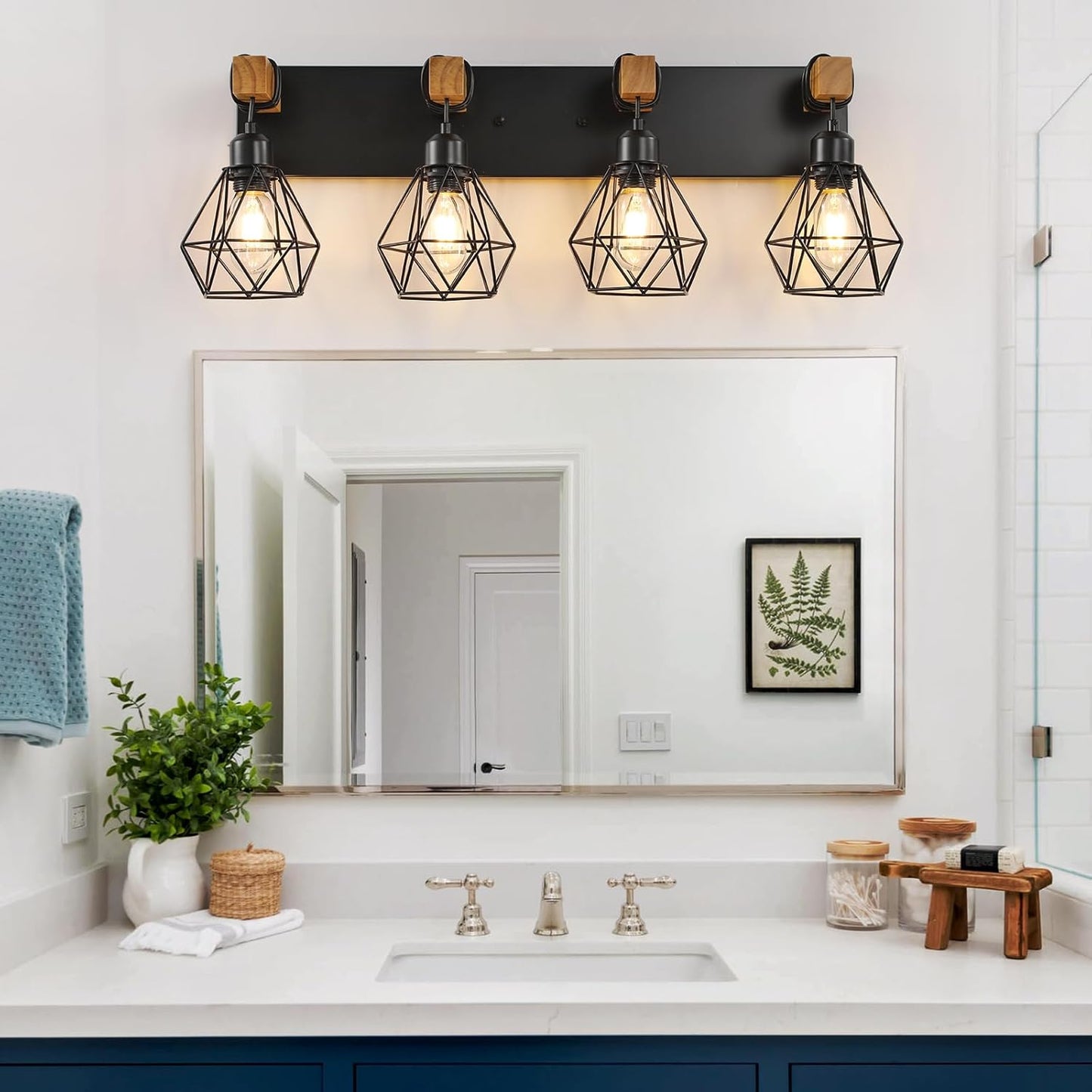 Farmhouse 3-Light Bathroom Vanity Light Fixture - Rustic White Wood Sconces for Mirror