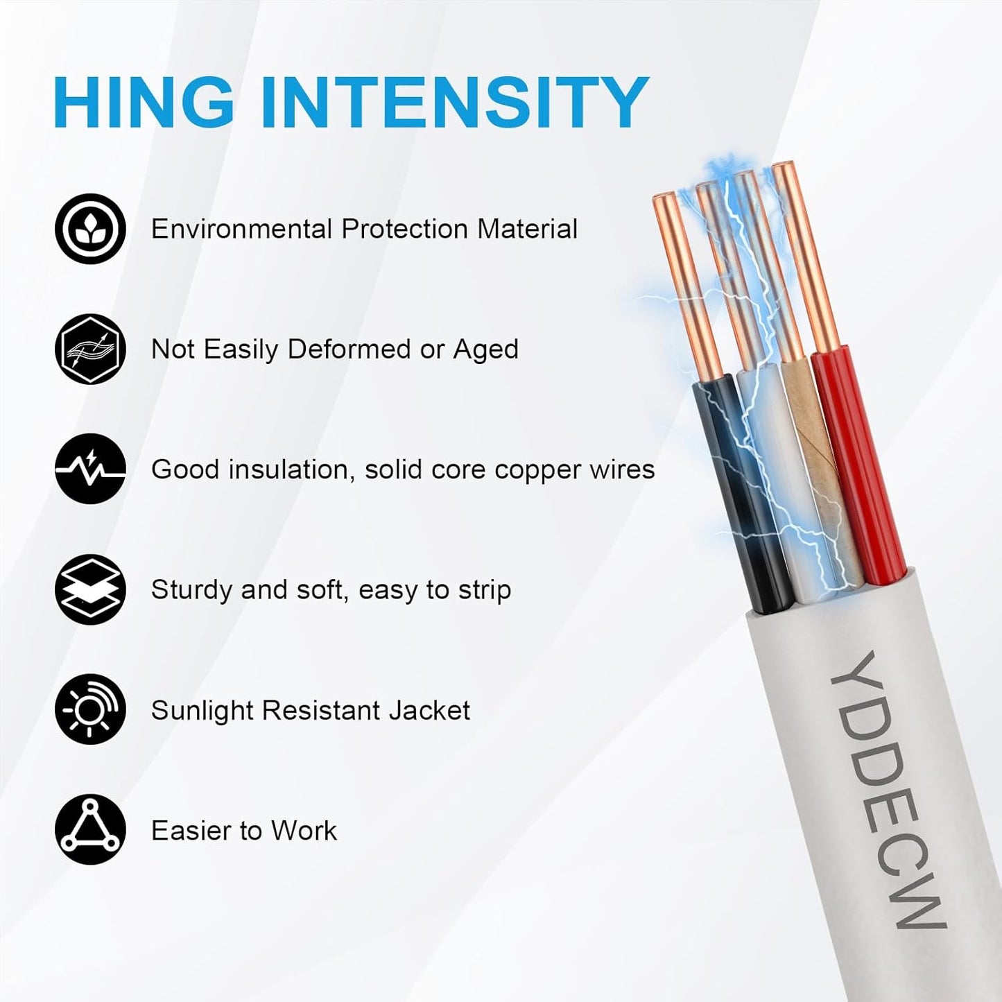 14 Gauge NM-B Wire with Ground - 50FT Pure Copper Indoor Electrical Cable for Outlets & Switches