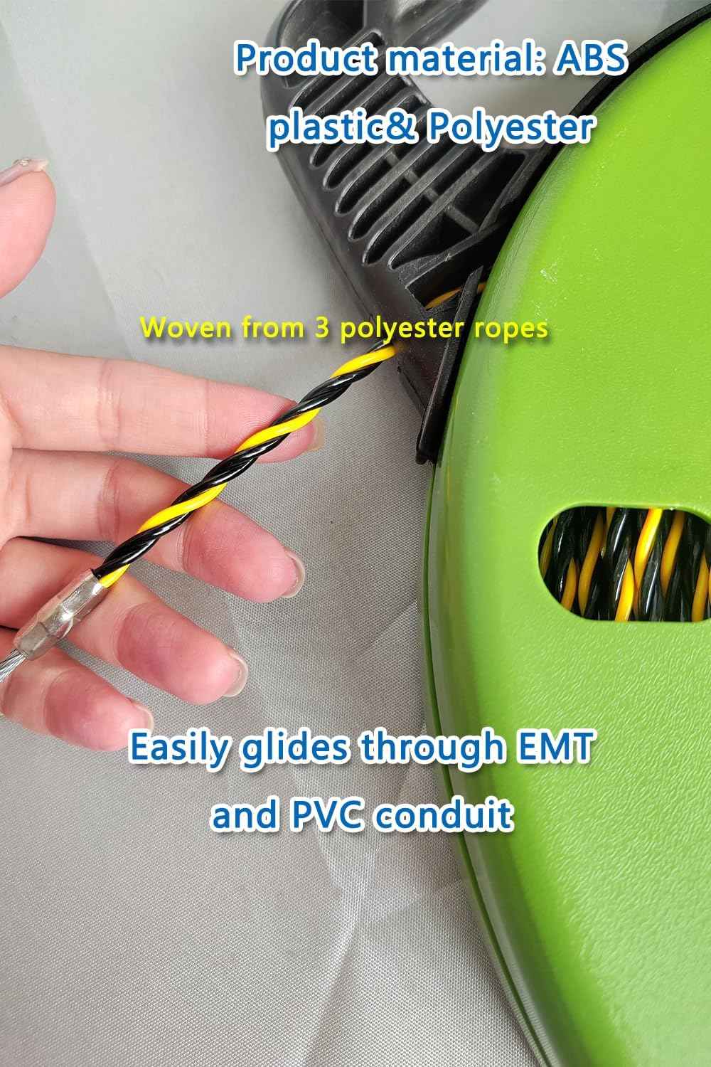 165ft Fish Tape Wire Puller - 1/6-Inch Electrical Fish Tape with Guide Spring & Ergonomic Handle