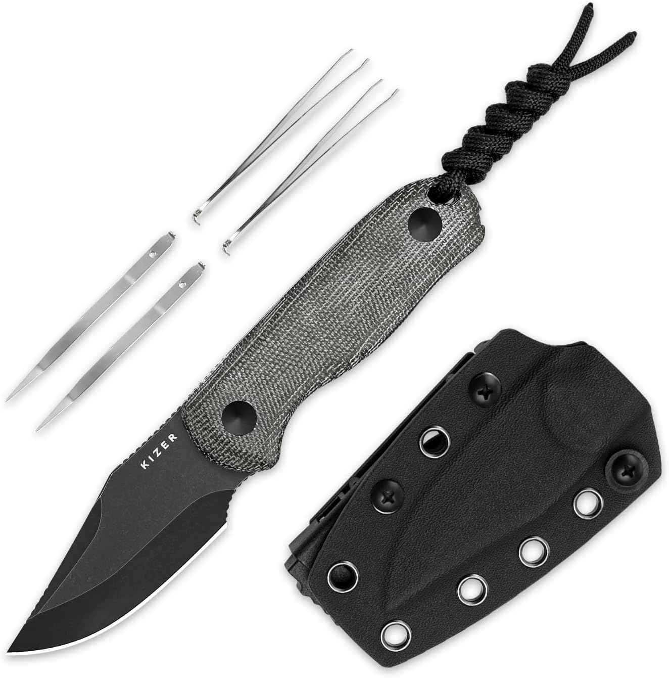 Kizer Drop Bear EDC Fixed Blade Knife - 2.57" 14C28N Blade, Yellow PEI Handle, Compact Survival Knife with Kydex Sheath