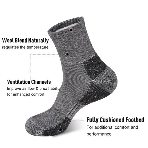 ECOEY Men's Merino Wool Athletic Socks, Outdoor Breathable Quarter Crew for Hiking, Running – 55% Merino Wool, Midweight, US Size 10-13
