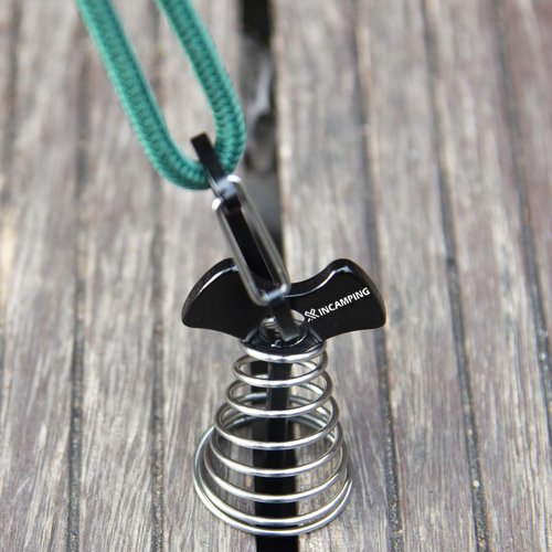 Deck Anchors with Carabiners XINCAMPING 12pcs Aluminum Deck Tie Down Anchor, Fishbone Stake Tent Stakes,Windproof Rope Tighteners & Adjusters for Tents, Canopies, Camping Furniture Black