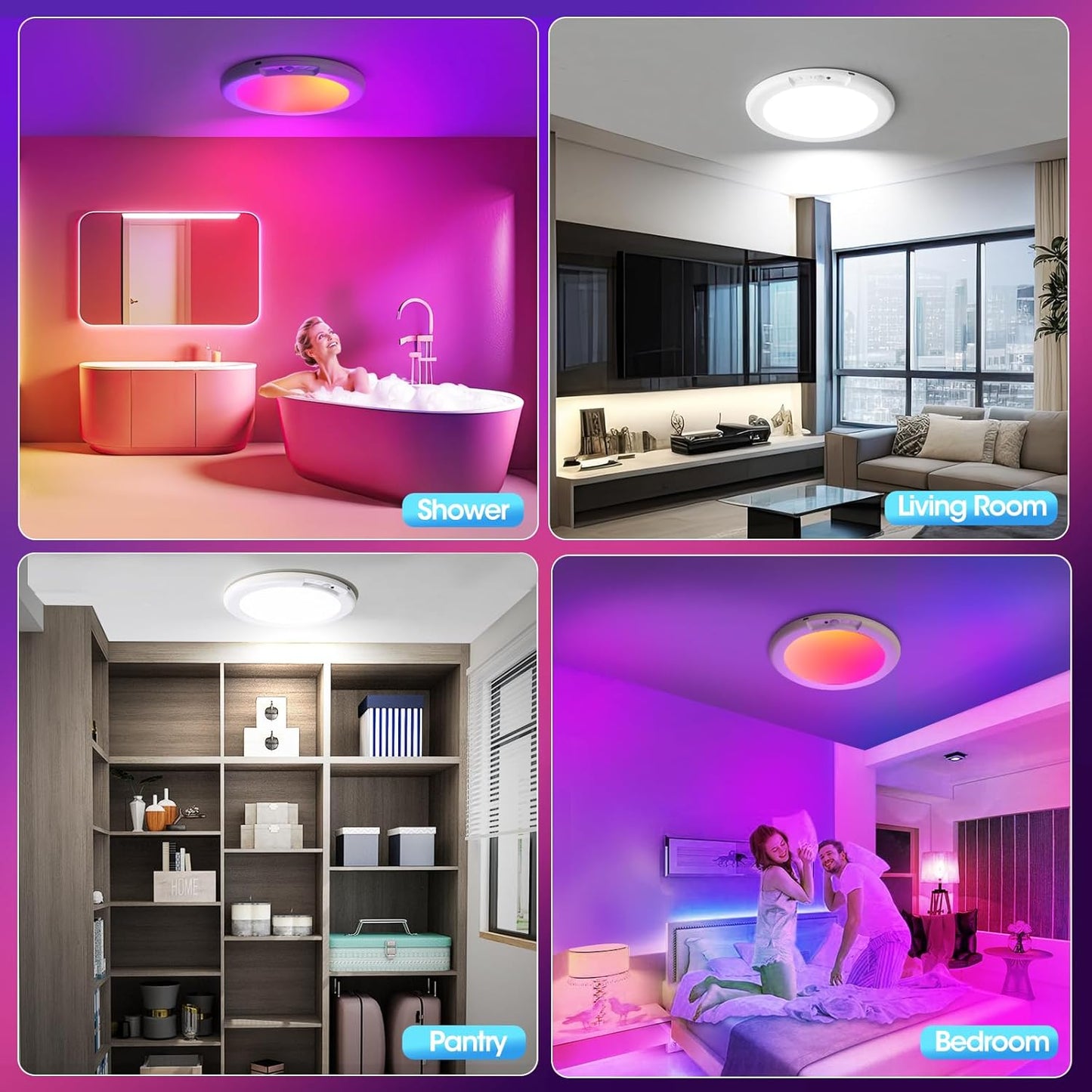 Rechargeable Motion Sensor Ceiling Light - 2 Pack Wireless Battery-Powered with Remote for Closet, Shower, Stairs, and Hallway