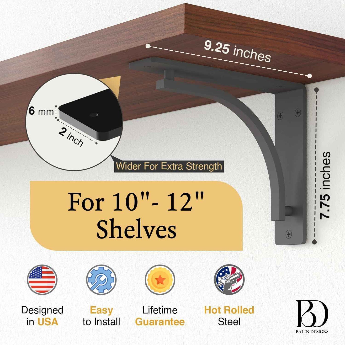 Heavy Duty 8-Inch Black Shelf Brackets - Wall Mounted L Bracket Set of 4 with Hardware