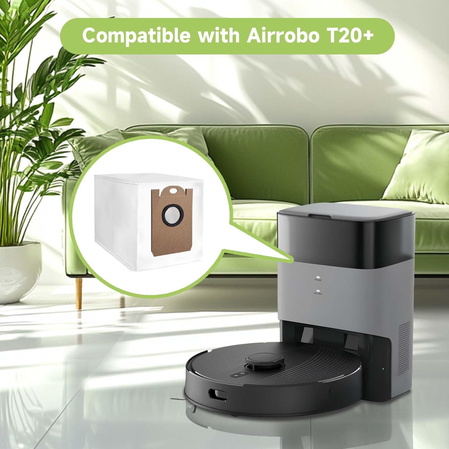 T30 Vacuum Bags for Airrobo T20+/T25+/T30+/GT21 Vacuum Robot Replacement Parts, Disposable Large Capacity Dust Bags (6-Pack)