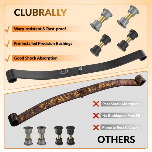 CLUBRALLY Club Car Golf Cart Front Leaf Springs (1PCS) with Bushing and Sleeve Kit for Club Car DS & Precedent Golf Carts 1012030 103628801