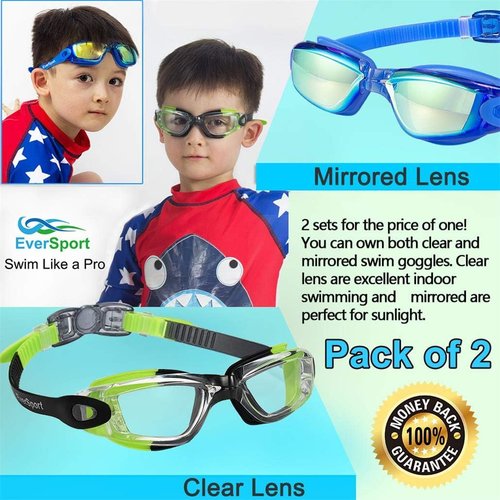 EverSport Kids Swim Goggles - Anti-Fog & Anti-UV Protection | Pack of 2 for Ages 4-16