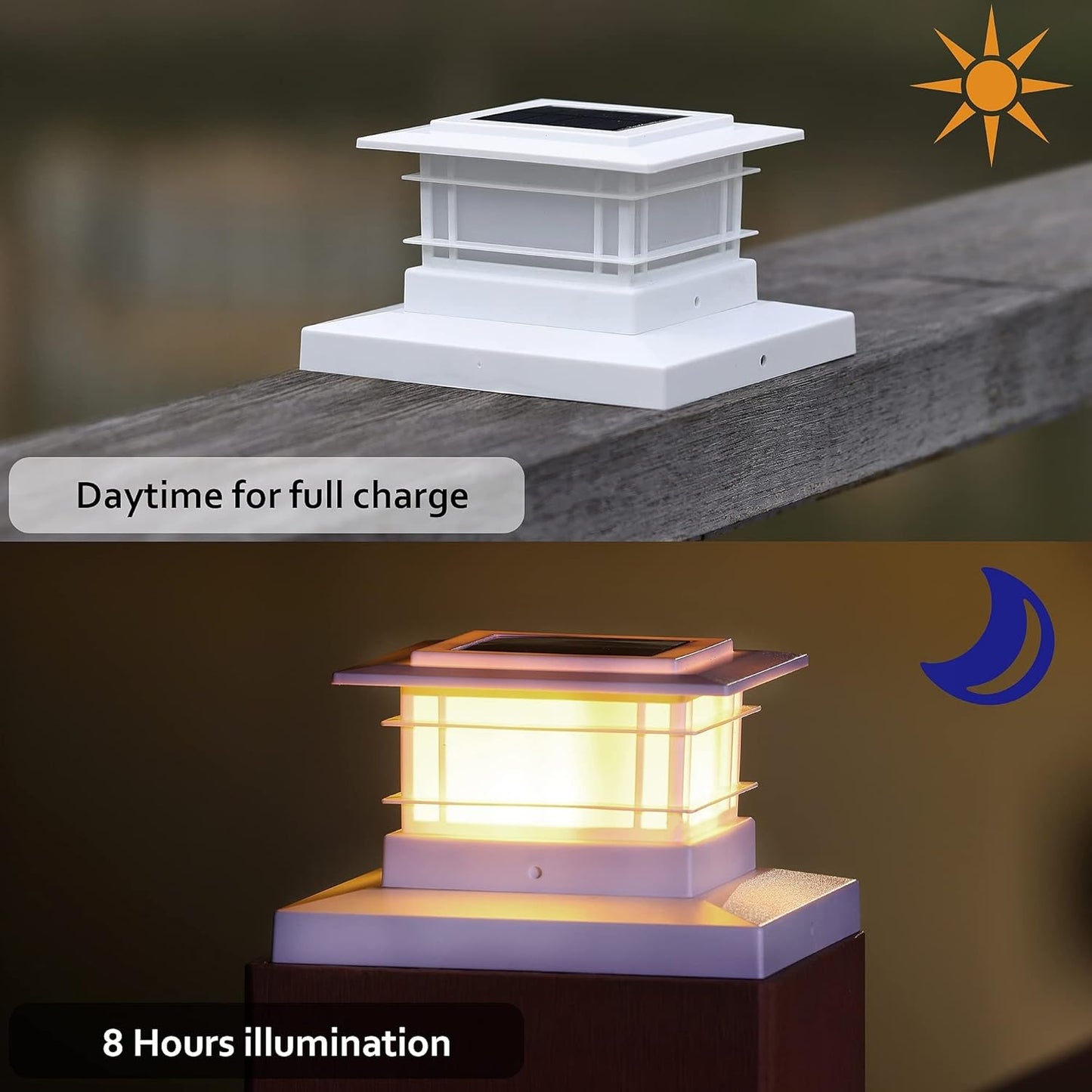 Solar Post Cap Lights - 6 Pack Outdoor Fence Lights for 4x4, 5x5, 6x6 Posts - Bright Warm White LED Decor for Garden & Patio