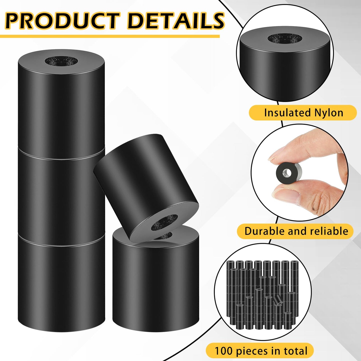 Pasimy 100 Pcs Black Nylon Spacers 1/2 '' Thick, 1/2 '' OD 0.194 '' ID Round Rubber Plastic Washers Electrical Outlet Screw Spacers for Robotics Electrical Screws, Switch and Receptacle