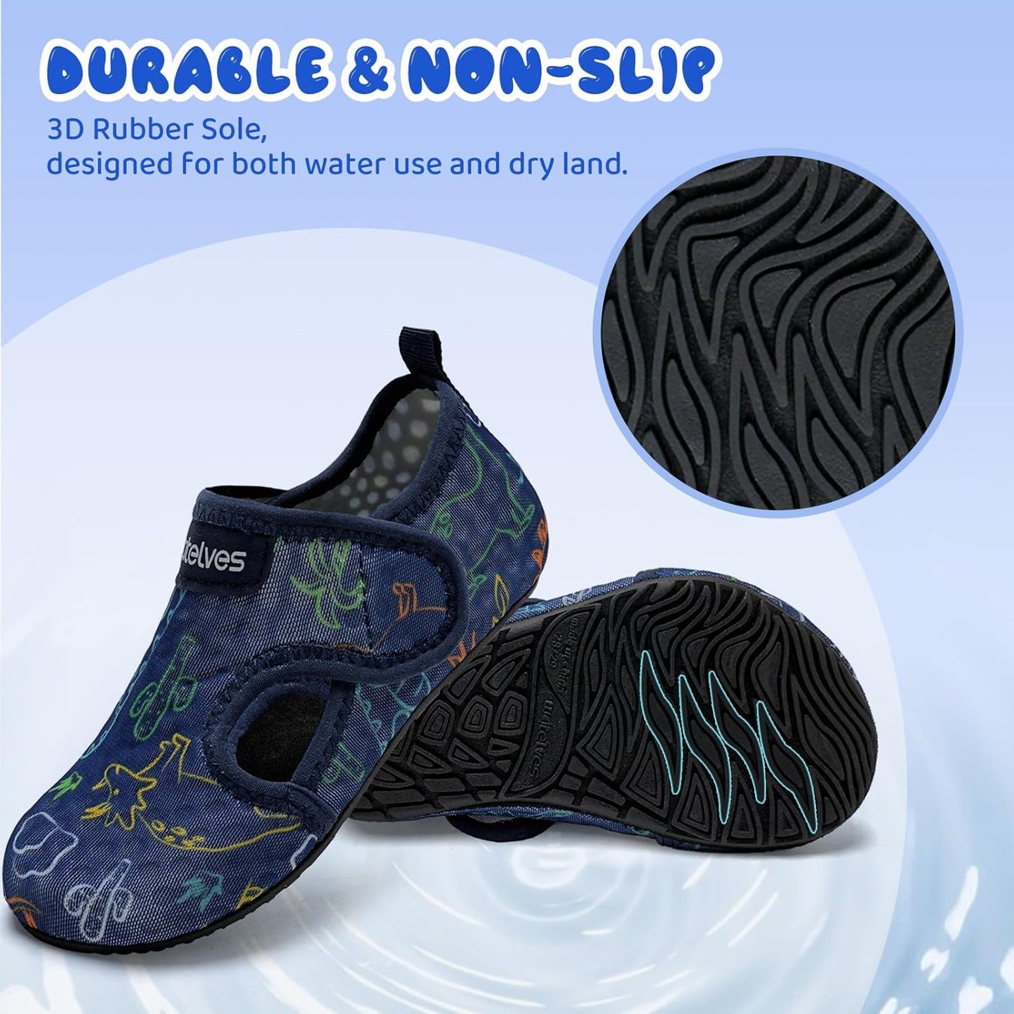 WateLves Kids Water Shoes - Non-Slip Quick Dry Aqua Socks for Beach & Swim | Toddler Size