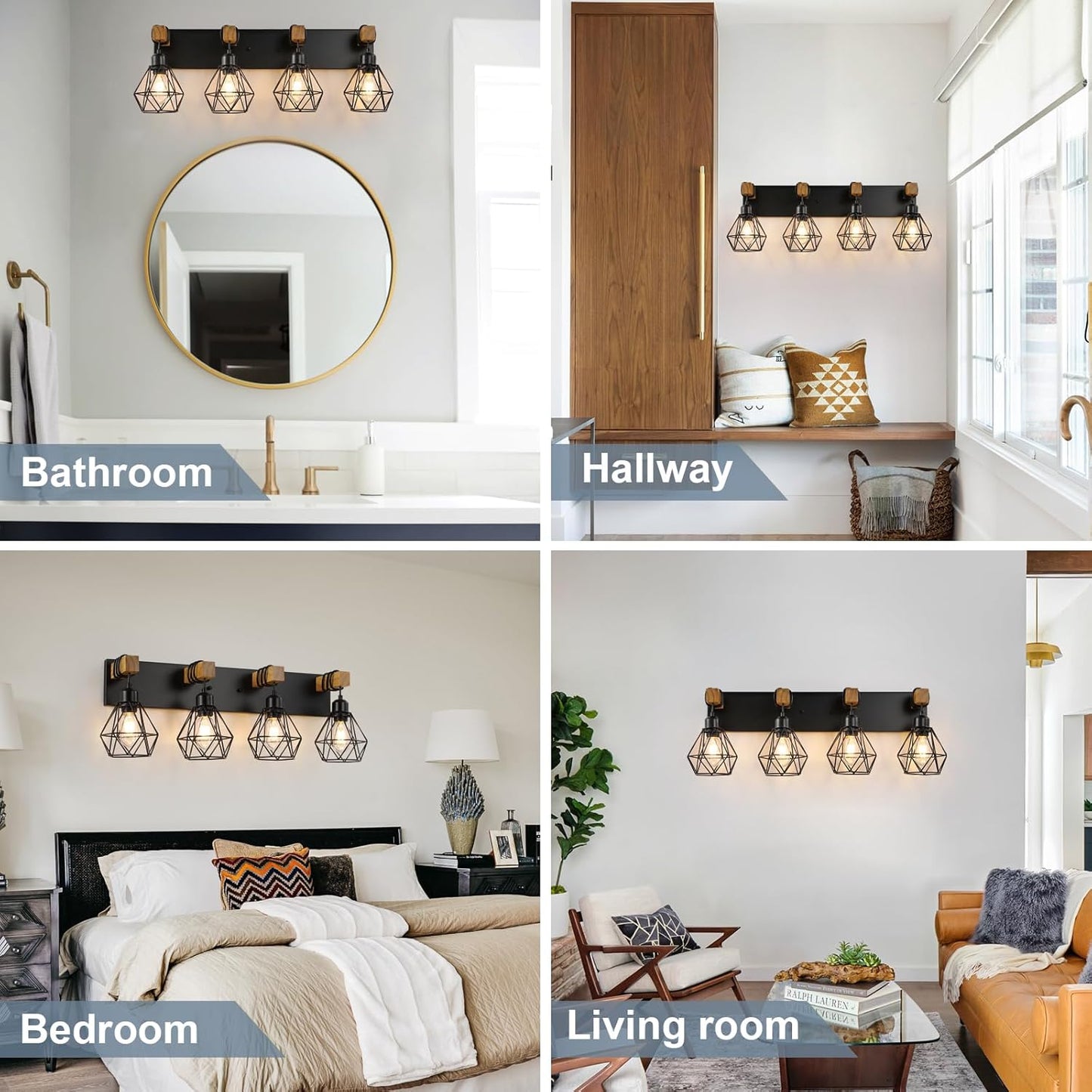 Farmhouse 3-Light Bathroom Vanity Light Fixture - Rustic White Wood Sconces for Mirror