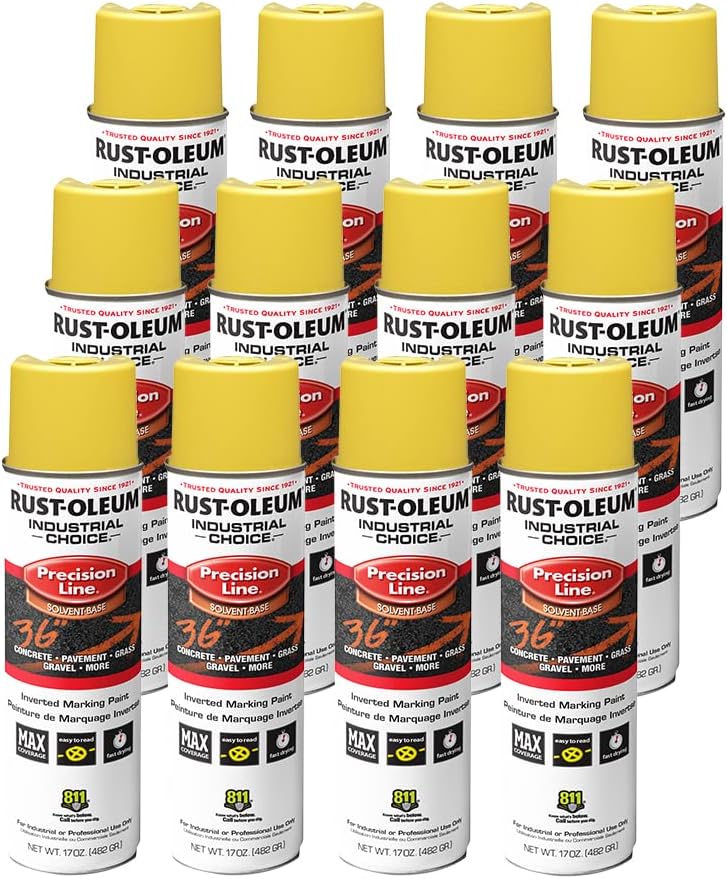 Fluorescent Orange Marking Spray Paint - Rust-Oleum 12 Pack, 17 Oz Inverted Solvent-Based