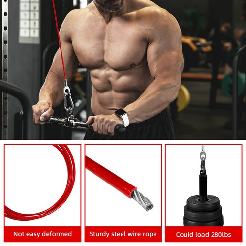 Topfinder Replacement Cables for Home Gym, Fitness Pulley Cable, Weight Machine Replacement Cable with Stopper Ball (Red Fixed Length, 98 inch)