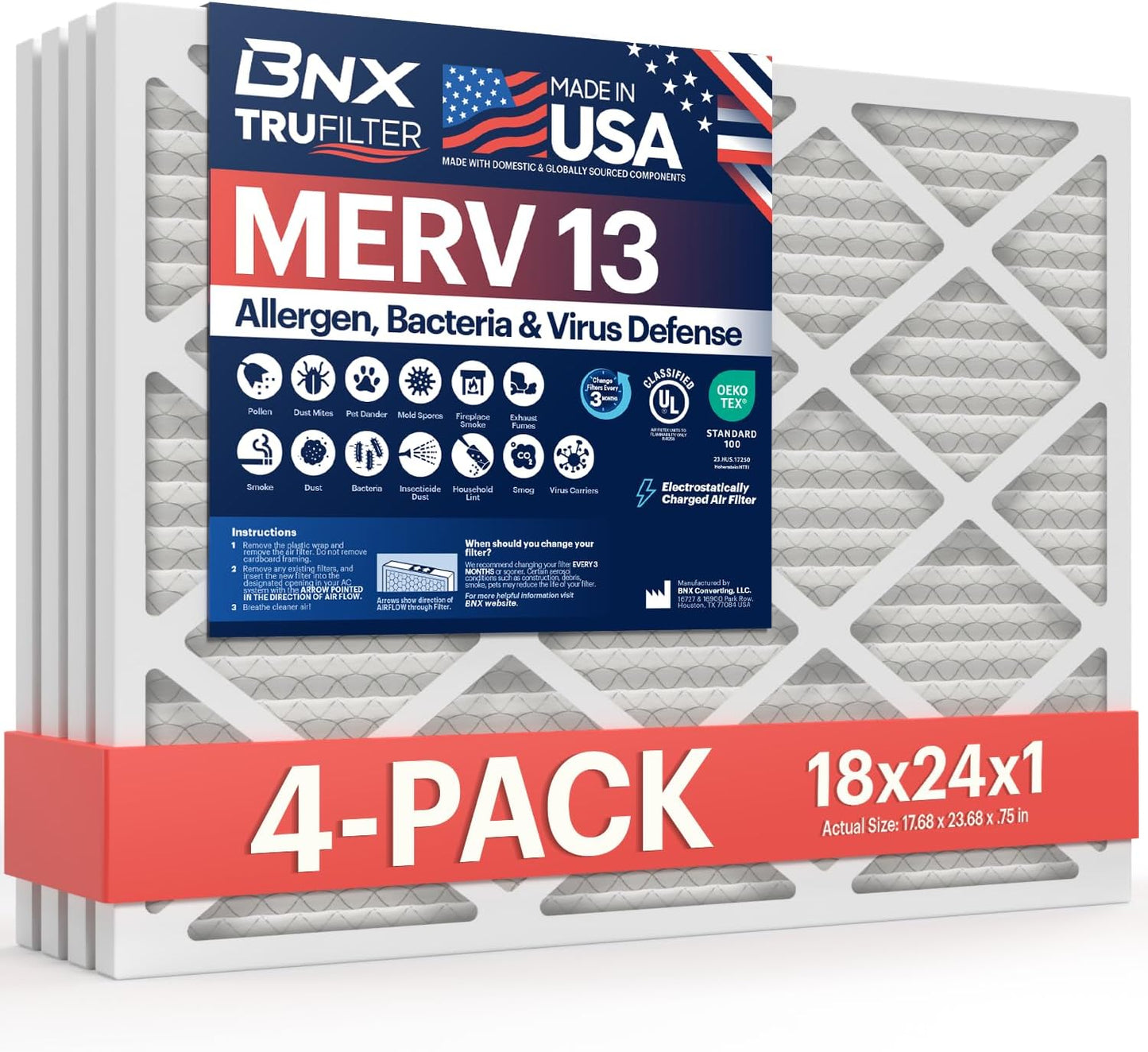 BNX TruFilter 12x12x1 MERV 8 Air Filters (6-Pack) - USA-Made Dust & Pet Defense for HVAC