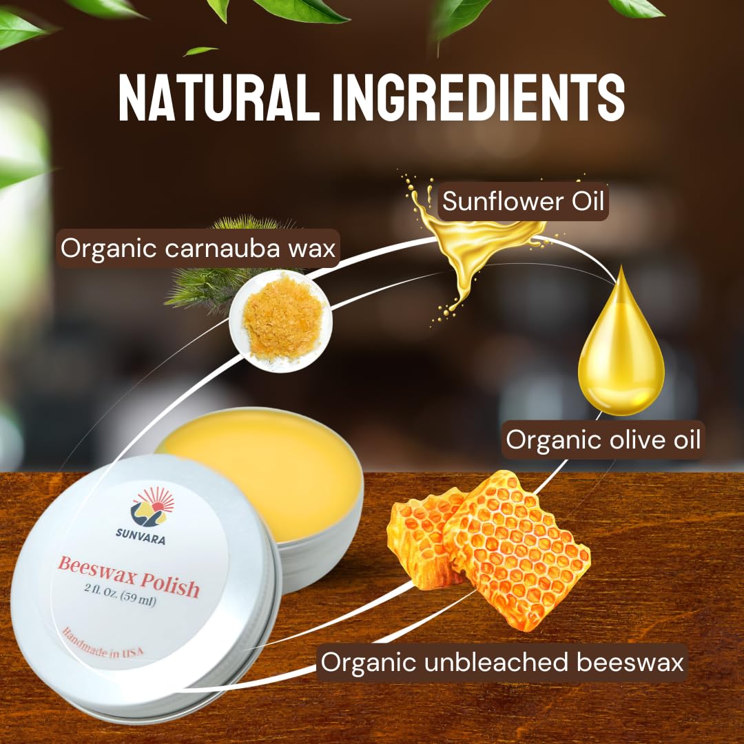 Sunvara Beeswax For Cutting Board Food Grade Beeswax furniture Polish Handmade in Virginia 100% Pure Local Source Beeswax Natural (2 Oz)