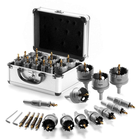 16-Piece Tungsten Carbide Hole Saw Kit for Metal - Precision Cut Stainless Steel, Iron, Copper & Brass