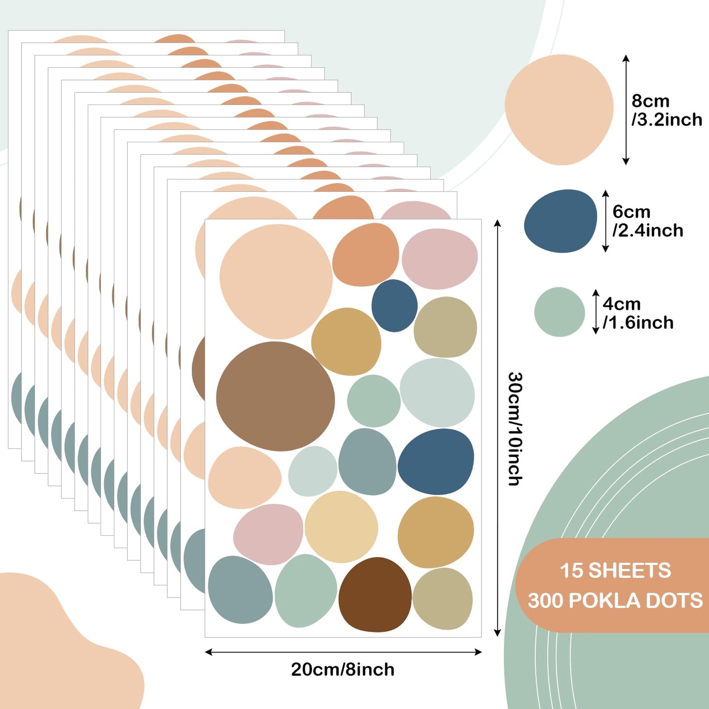 15 Sheet 300 Pcs Irregular Polka Dots Boho Wall Decal Terrazzo Playroom Bedroom Removable Modern Vinyl Boho Wall Stickers(Boho Color)