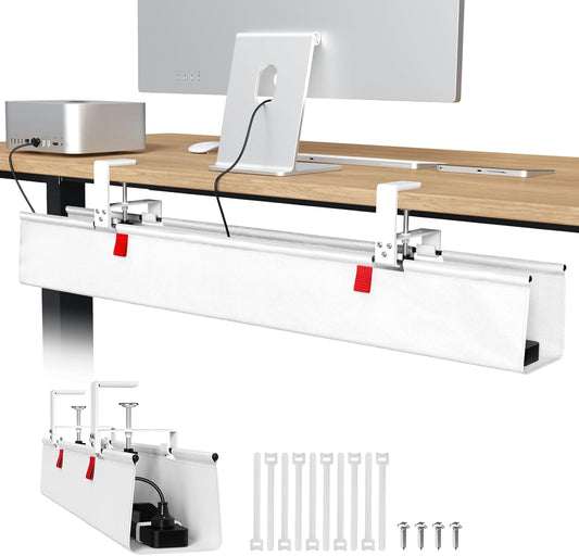 36" No Drill Under Desk Cable Management Tray - Premium Cord Organizer for Office & Home