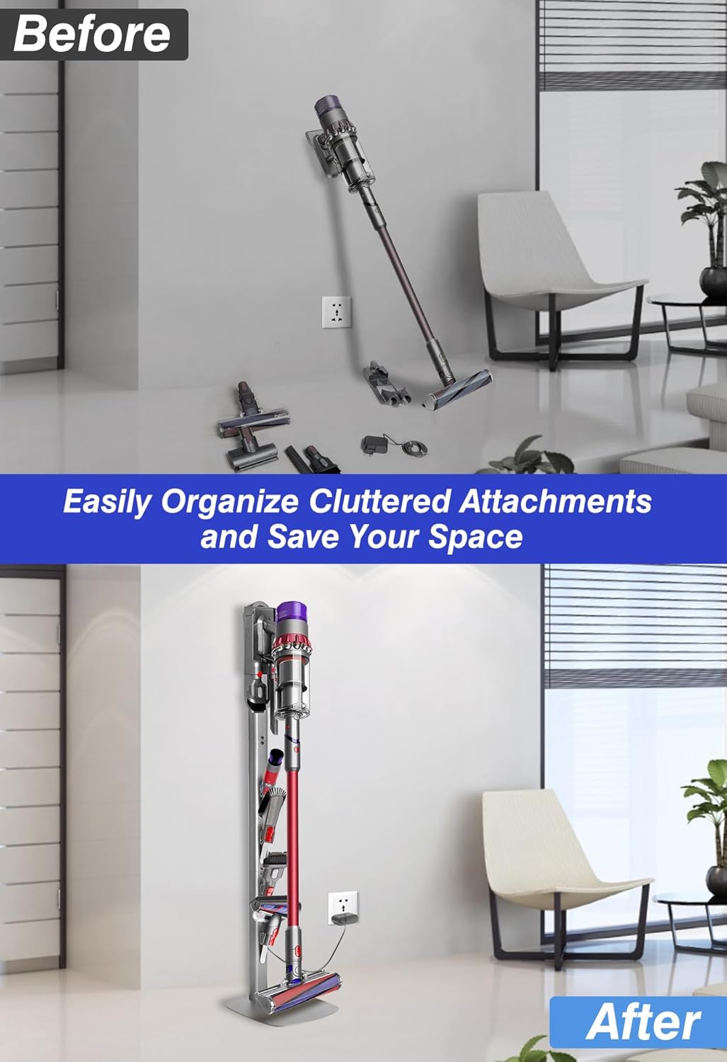Dyson Vacuum Stand & Holder for Gen5 V15 V12 V11 V10 V8 V7 V6 - Metal Storage Bracket with Hidden Cord Design