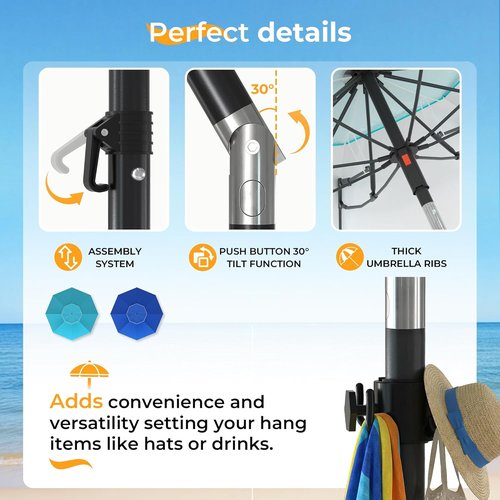 HOMEDEMO 7FT Portable Beach Umbrella - Lightweight Sun Protection for Outdoor Events