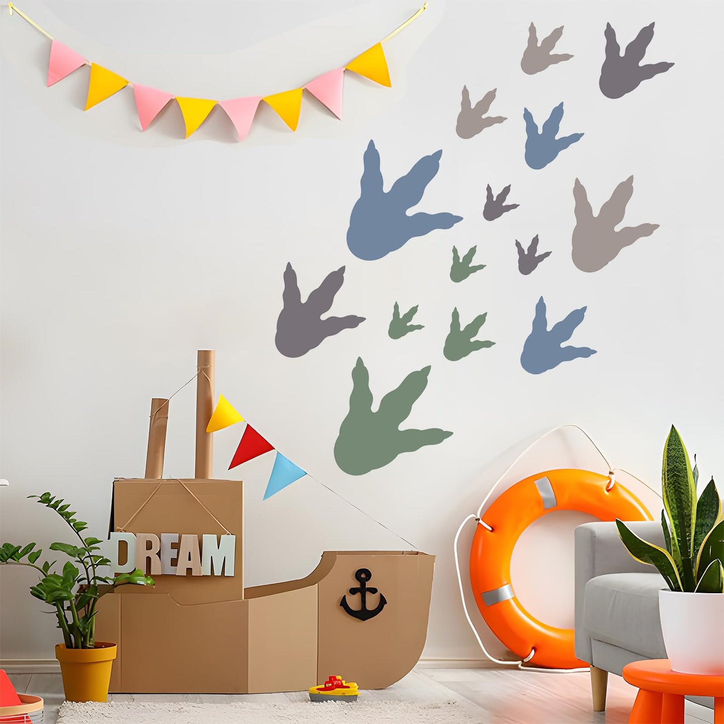 192pcs Dinosaur Footprints Decor, Peel and Stick Vinyl Stickers, Removable Decals for Wall, Kids Classroom, School, Baby Nursery, Bedroom, Toddler