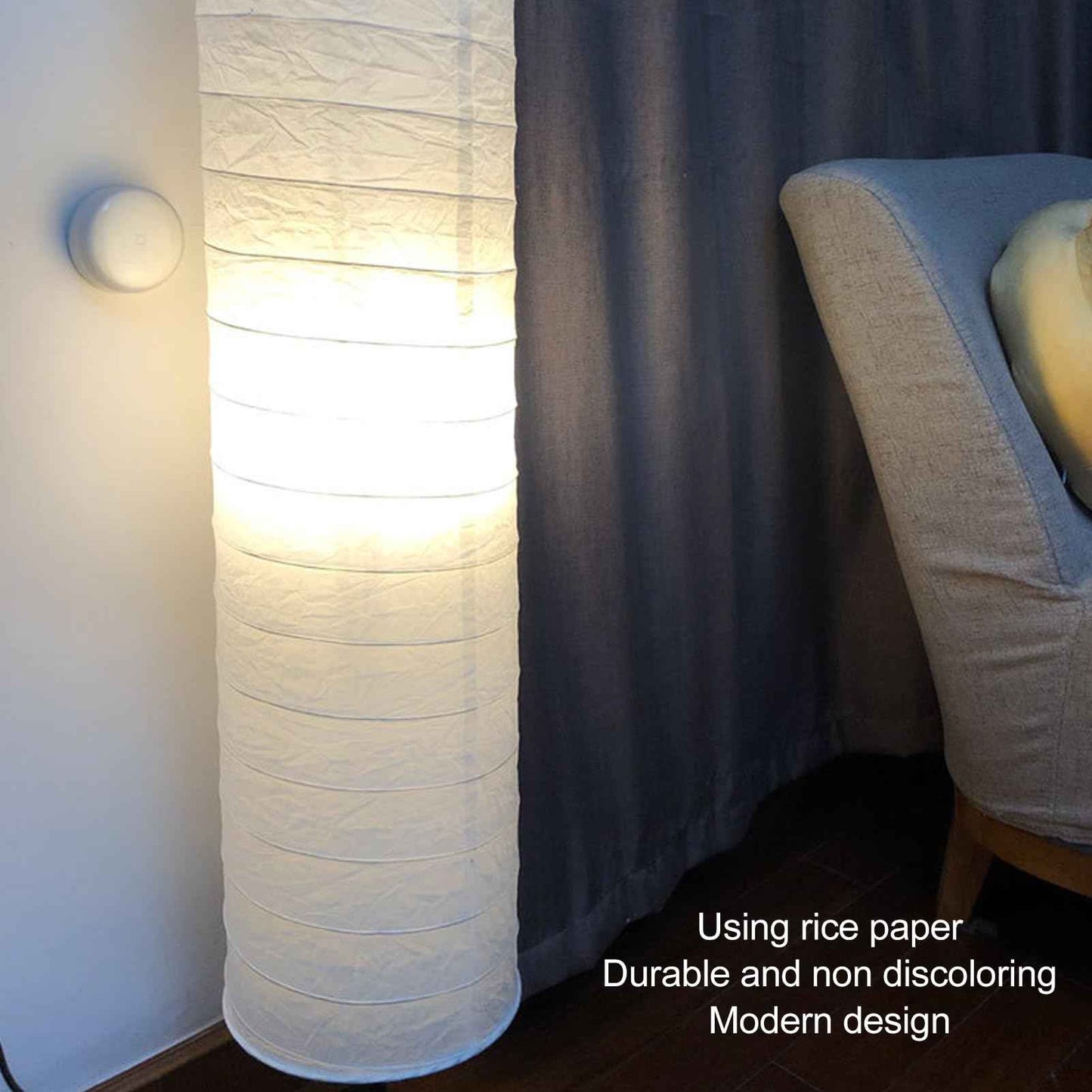 Rice Paper Floor Lamp Shade, Paper Floor Lampshade Light Accessories, Foldable Rice Paper Lamp Replacement Shade, Light Bulb Cage Guard for Living Room, 37 Inch