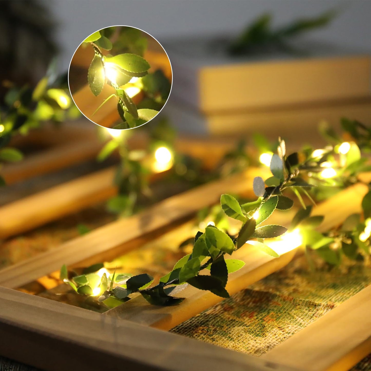 2 Pack 6ft Fairy Lights with Green Leaf Garland, Battery Operated,20 LED Artificial Garland Plant Vine Light Perfect for Bedroom, Christmas,Wall, Garden, Wedding, Party Centerpiece,Decor (Warm White)