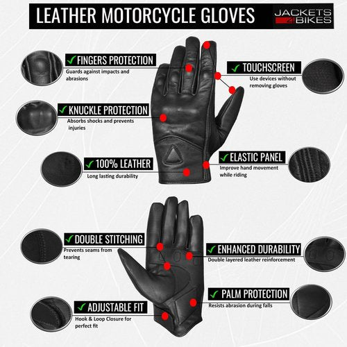 Jackets 4 Bikes Motorcycle Gloves - Premium Leather, Touch Screen, Non-Slip Biker Protector | Men’s Size