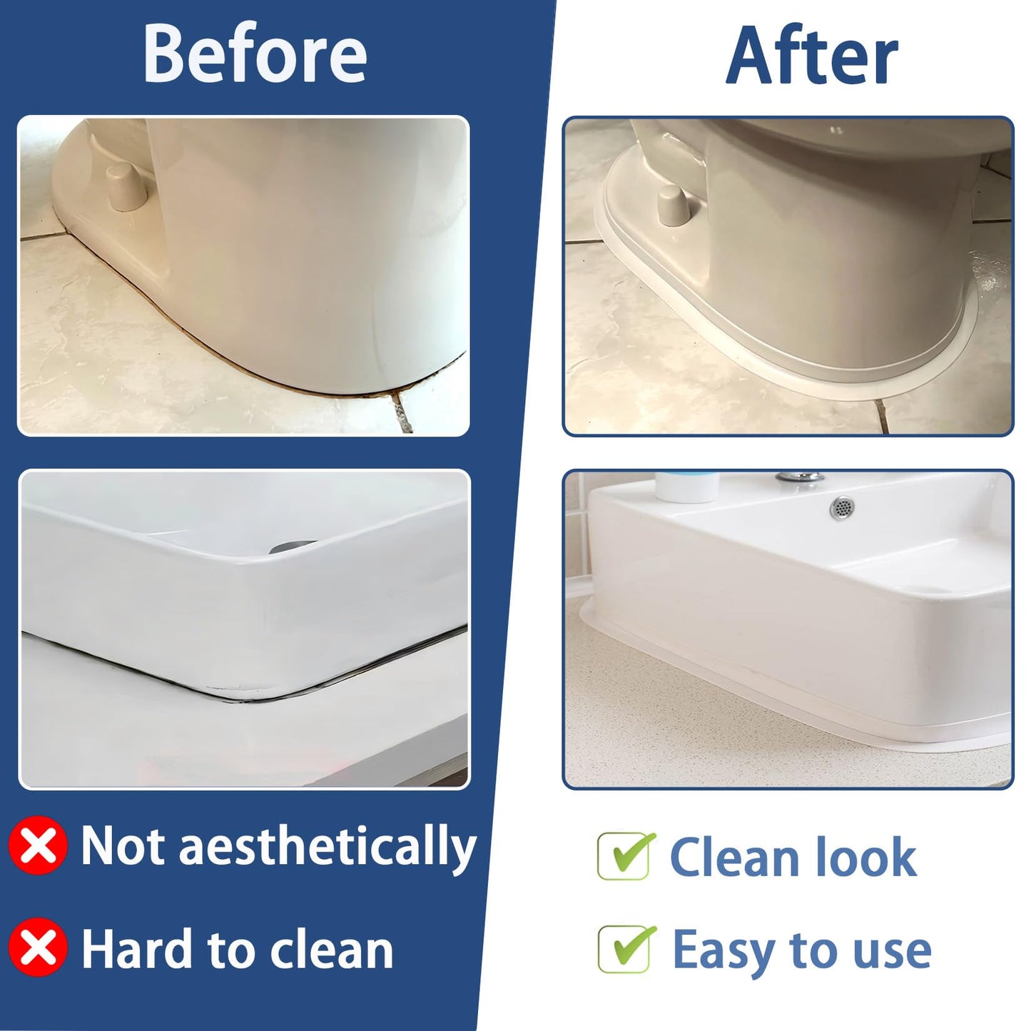 Caulk Tape - Updated Enhanced Adhesive, Caulk Tapes Waterproof Self Adhesive, Traditional Caulking Sealant Replacement, Caulking Strips for Toilet, Bathroom, Sink, Bathtub, Floor Wall Edge Protector