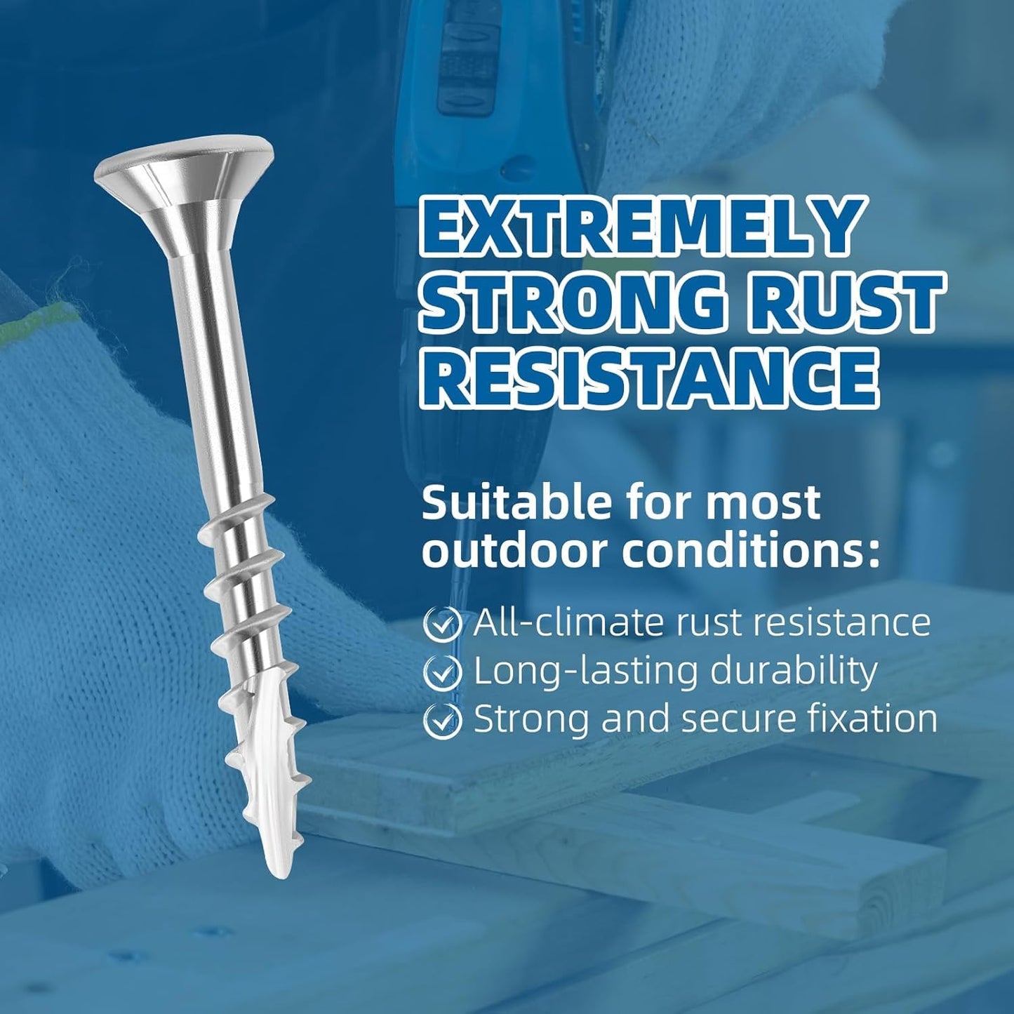 WELLOCKS Deck Screws 304 Stainless Steel #8×1-5/8" 100 PCS with T25 Star Torx Drive Flat Head Wood Screws High Corrosion Resistance for Outdoor Wood Fence(SS8158A)