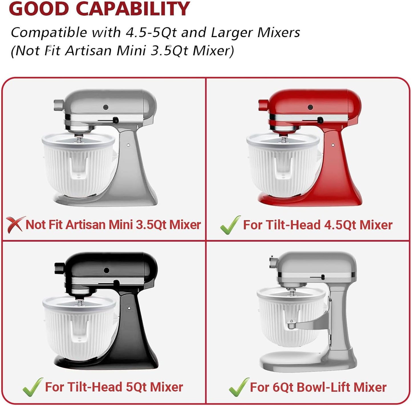 Ice Cream Maker Attachment for KitchenAid Mixer - 2-Quart Gelato & Sorbet Maker, Fits 4.5-7Qt Models