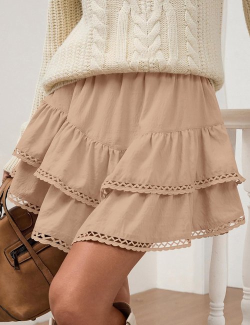 LOMON Flowy Skorts for Women - High Waist Ruffle Tiered Mini Skirts for Tennis & Golf | Casual Crochet Design