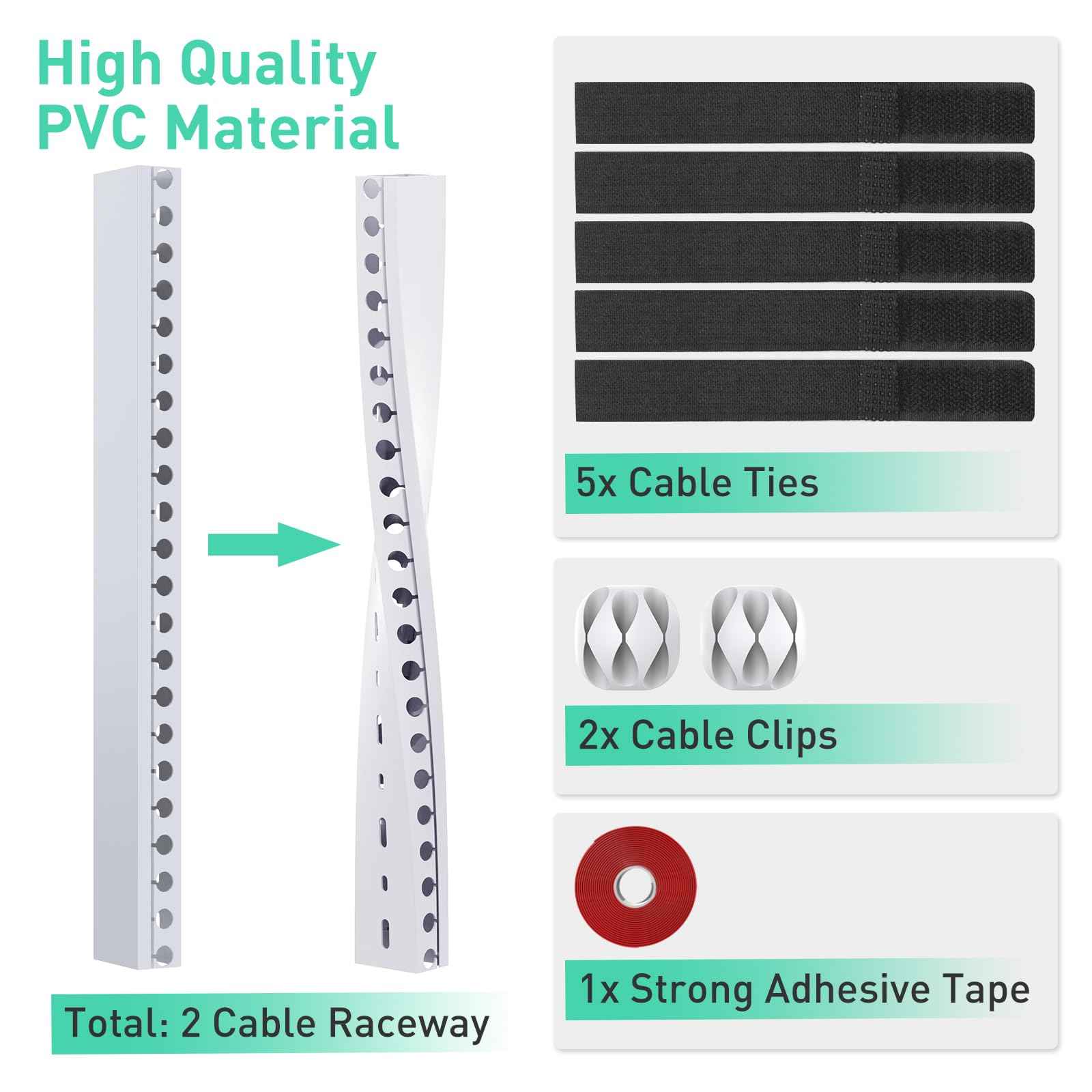 Updated White Cable Raceway Kit, 77 (5x15.5) inch Open Slot Wire Covers for Cords, Cable Management System to Hide Under Desk/TV/Computer/Net/Power Cords(Pack 5)