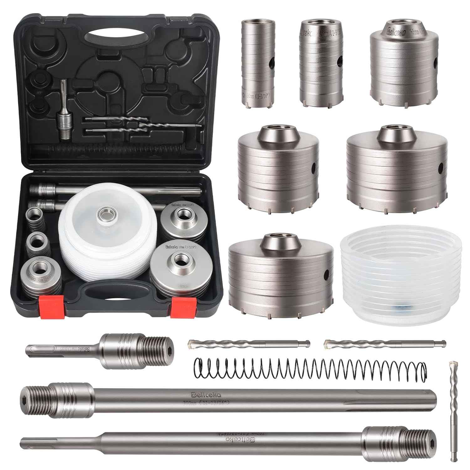 Concrete Hole Saw Kit with Dust Bowl - 30-115mm SDS Plus Set for Brick, Stone & Cement