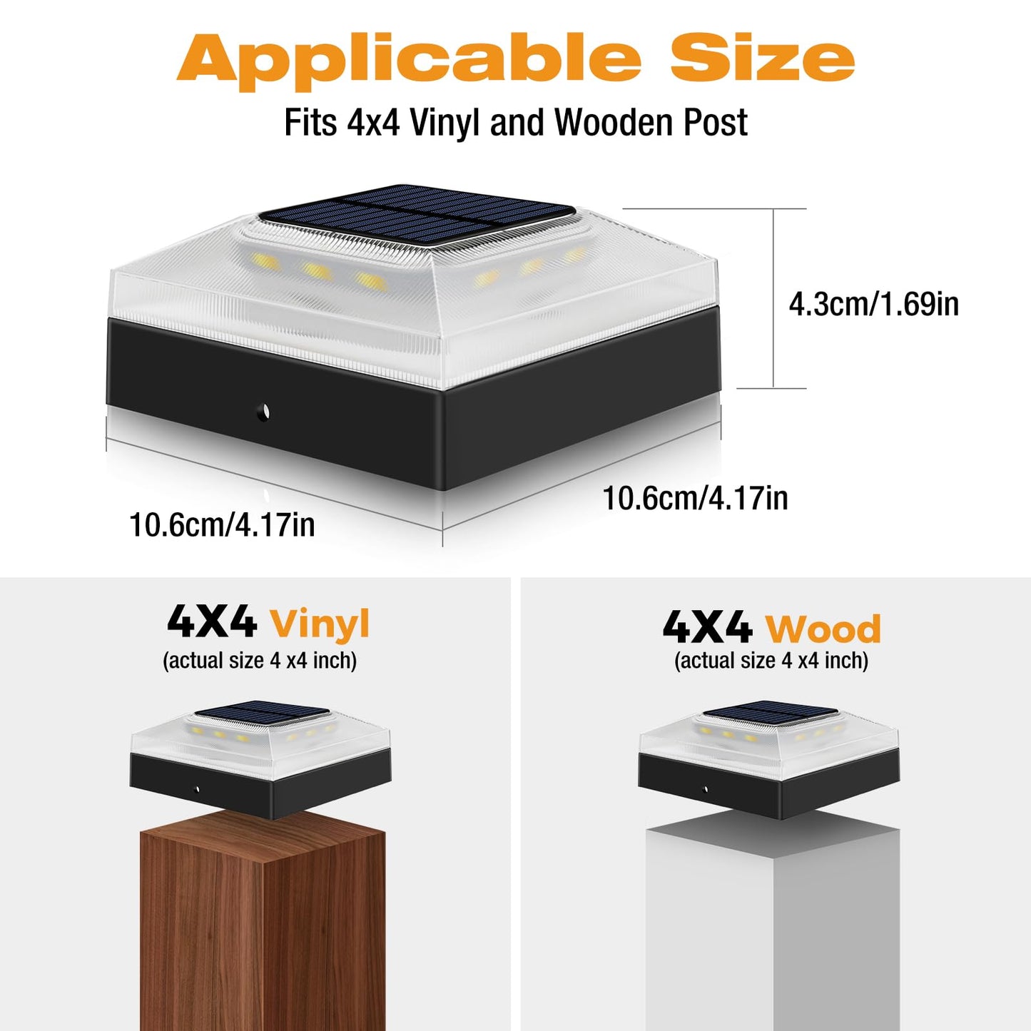 vighep 4x4 Solar Post Cap Lights Outdoor – 1 Pack Fence Post Light with 3 Color Modes, Waterproof Black Solar Powered Deck Lights for Wooden/Vinyl Posts Top, Garden