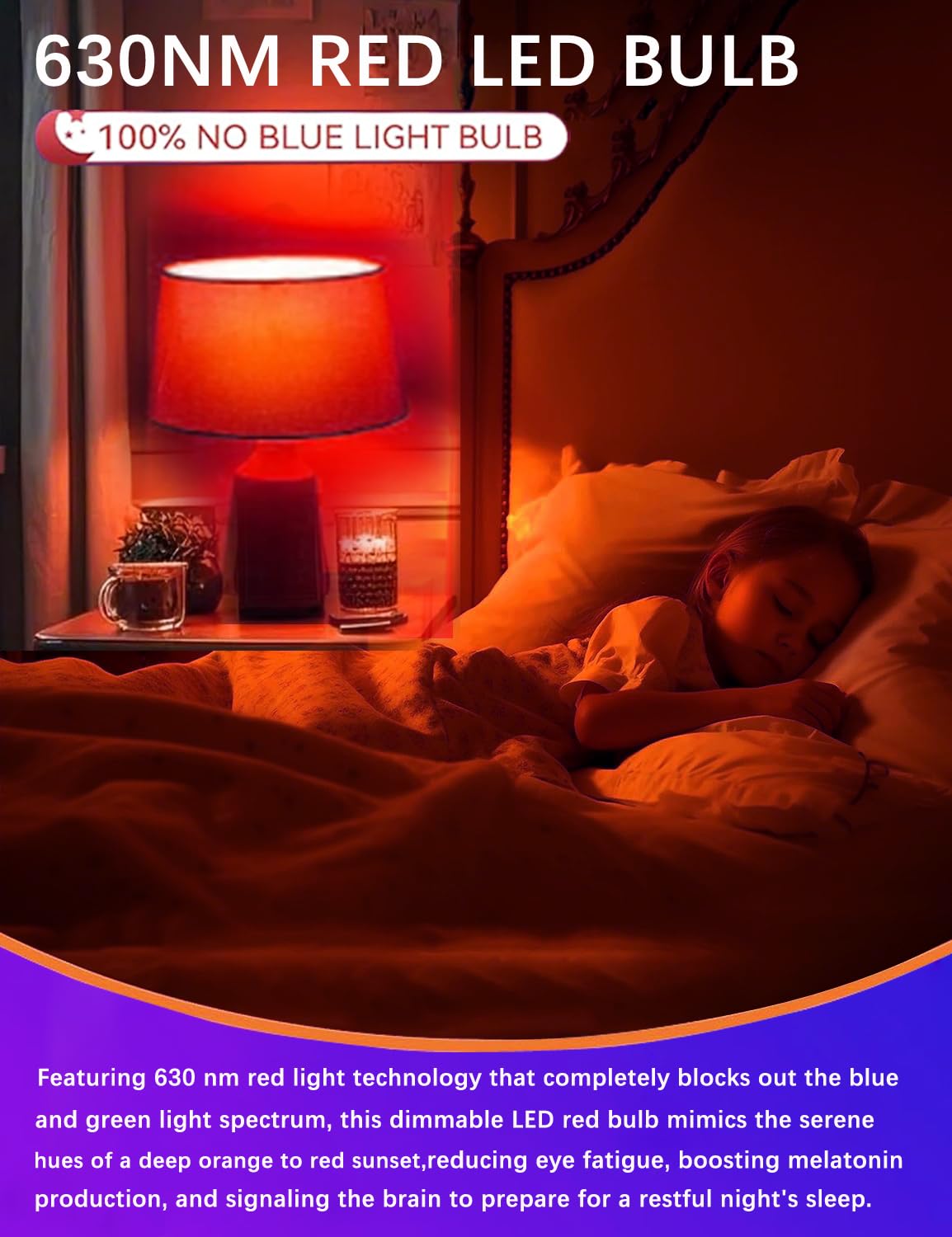 630nm LED Red Sleep Light Bulb Dimmable, Blue Light Blocking Bulb Promoting Melatonin Red Light Bulbs, A15 LED 5W 40W Equivalent Night Light E26 Base 6Pack