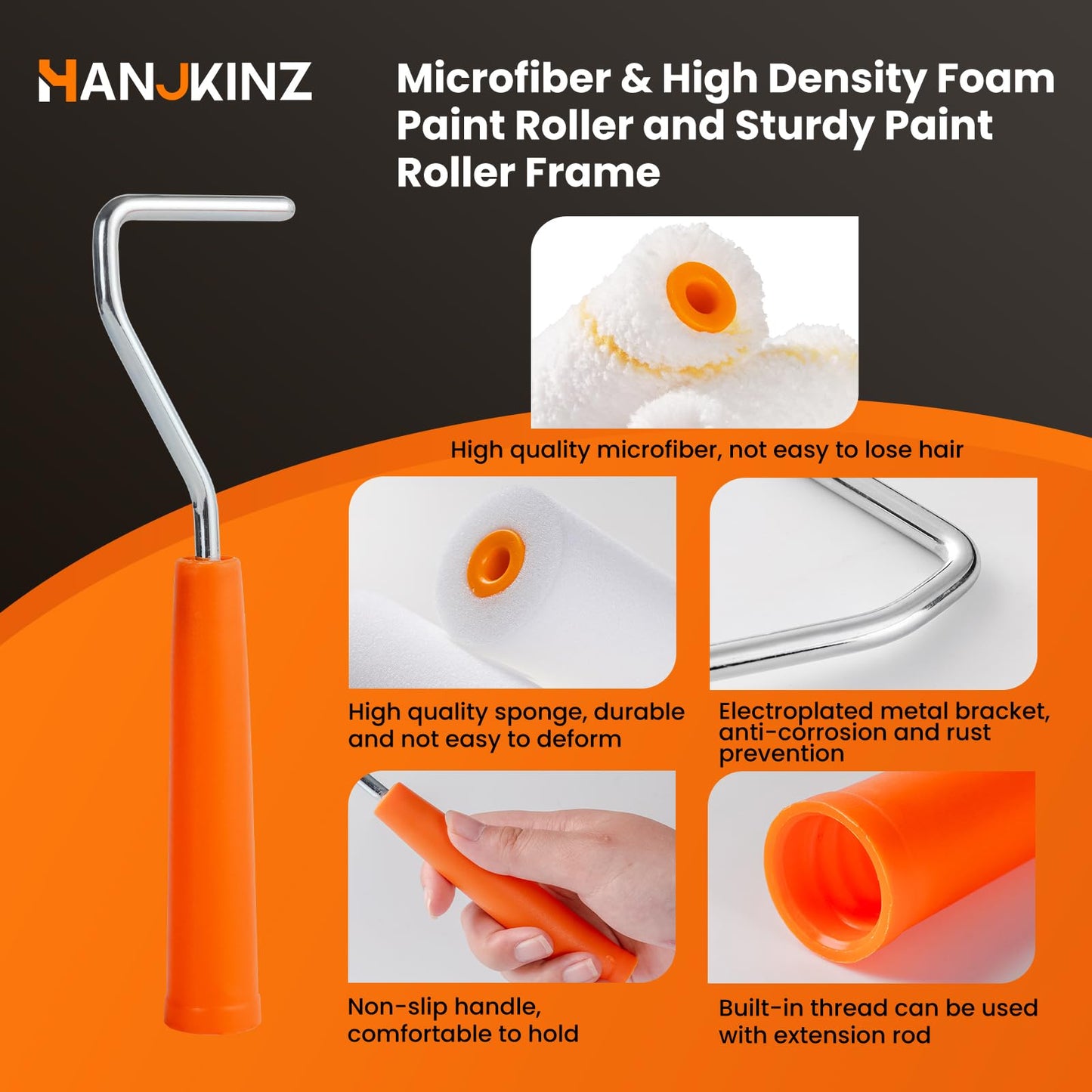 HANJKINZ 2 inch Paint Roller Kit, 20 Pack Small Paint Roller Set with High Density Foam Paint Roller and 3/8" Nap Microfiber Covers, Touch Up Mini Paint Rollers for Wall, Door, Cabinet, Craft