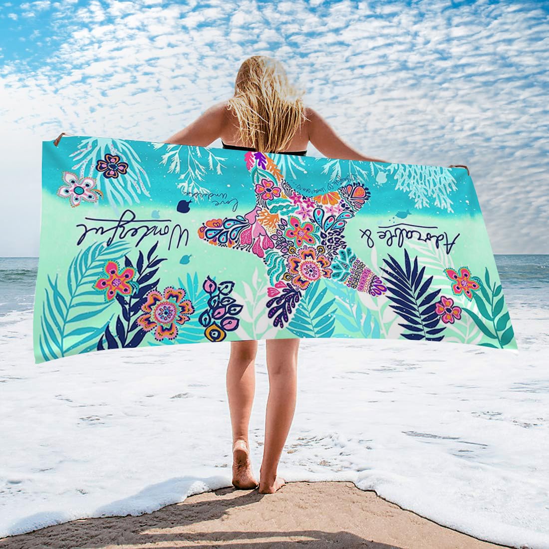 Auxory Beach Towel Microfiber Beach Towels Sand Free Quick Dry Lightweight Travel Towels Oversized Large Quick Cute Starfish Design 30×60 inch Beach Towels for Kids Women Men Pool Swim