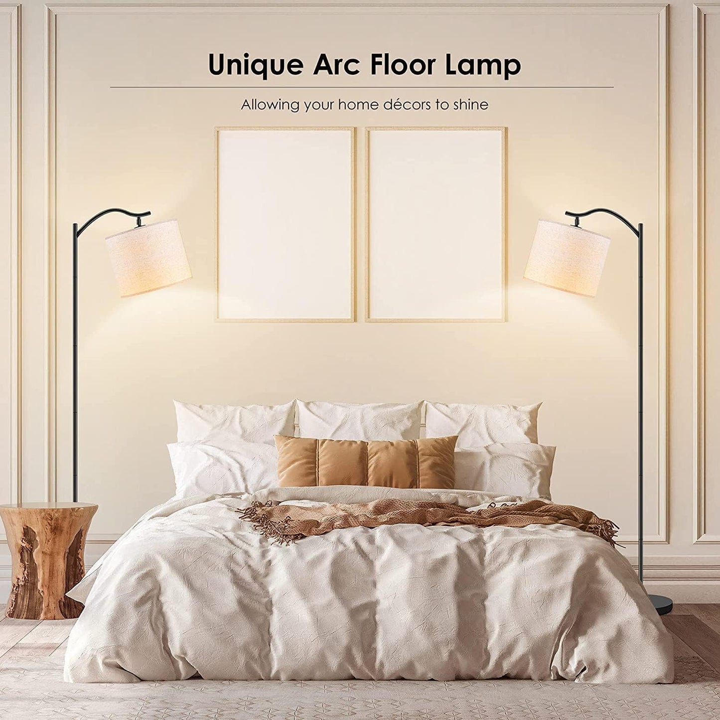 Modern LED Floor Lamp with Bohemian Linen Shade – Arched Tall Standing Light for Living Room & Bedroom