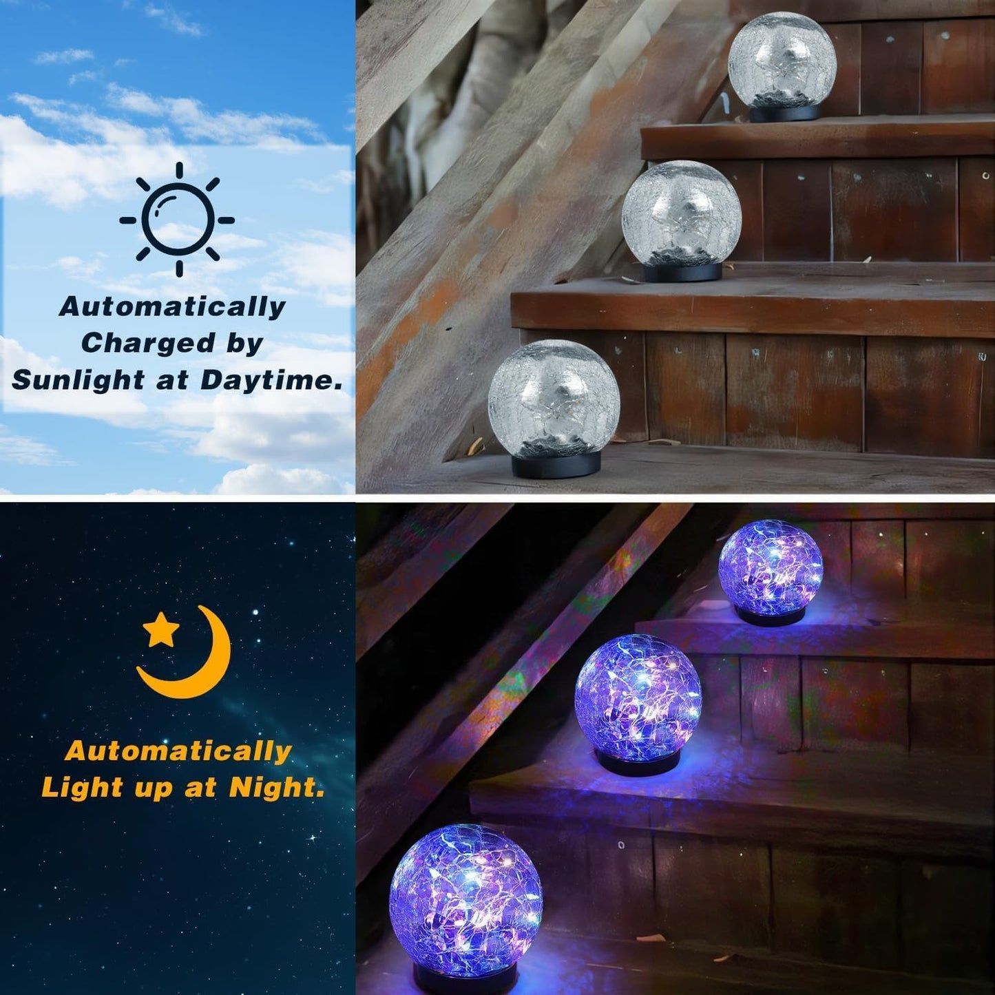 6 Pack Solar Garden Lights - Waterproof Cracked Glass Ball LED Decor for Pathway, Patio & Lawn (Warm White, 3.9")