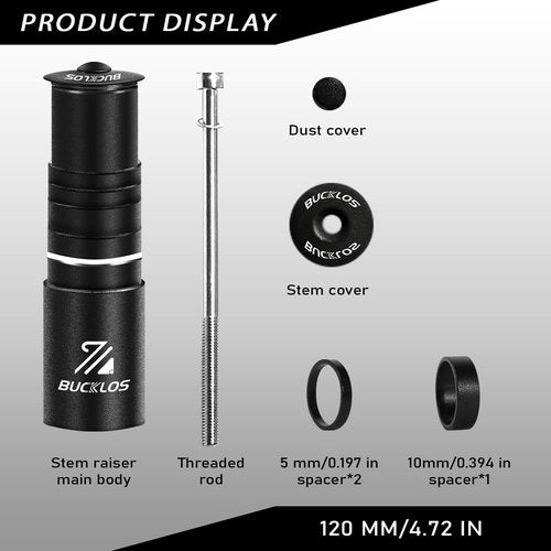 BUCKLOS Bike Stem Riser Extender MTB, 1-1/8" 28.6mm Bike Fork Stem, Handlebar Stem Aluminum Adapter for Mountain Bike, Road Bike, MTB, BMX