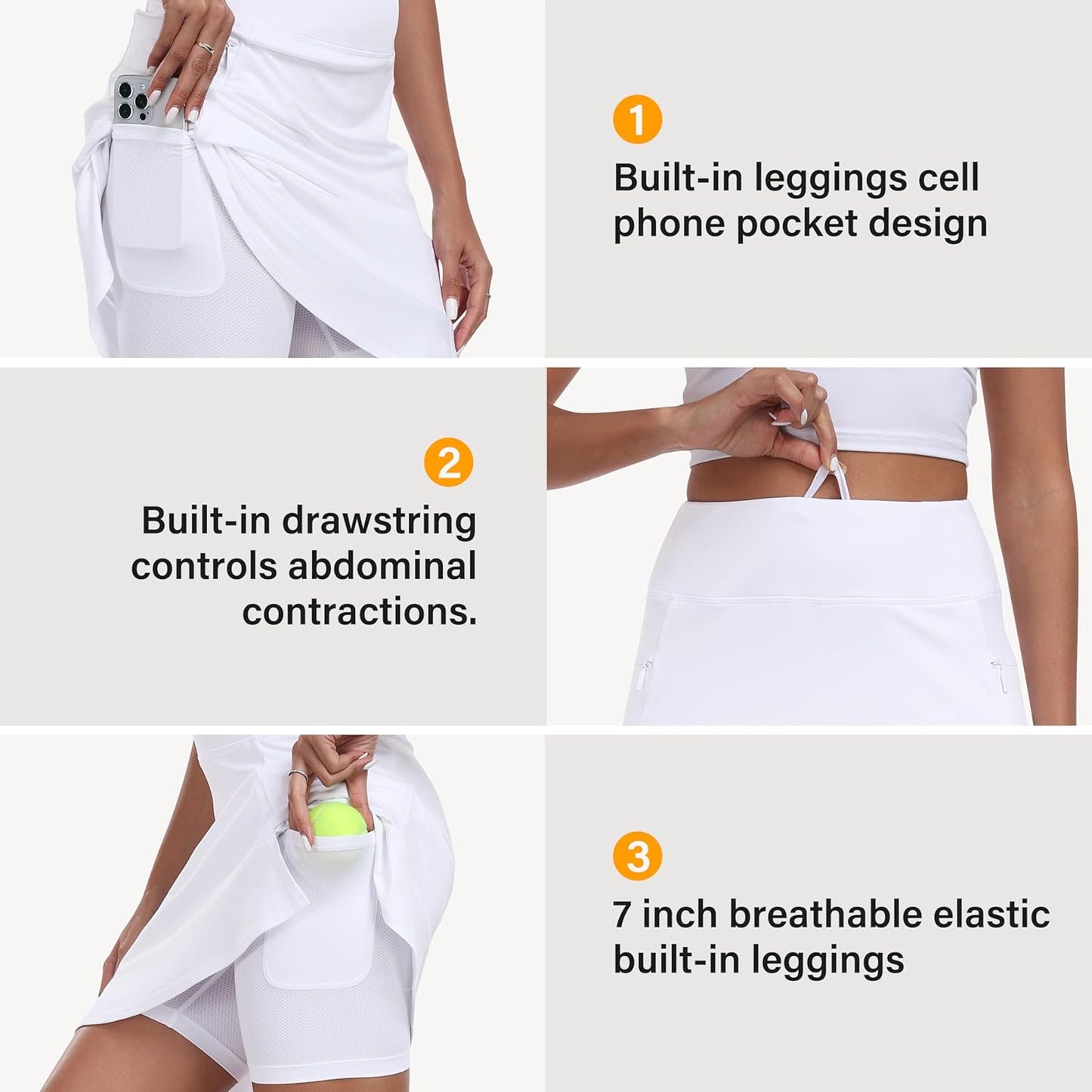 MoFiz Women's Golf Skorts - 20" Knee Length Athletic Tennis Skirt with 4 Pockets for Active Wear