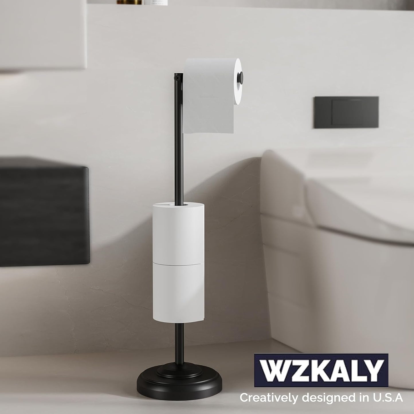 Brushed Nickel Free Standing Toilet Paper Holder with Pivoting Design & Weighted Base