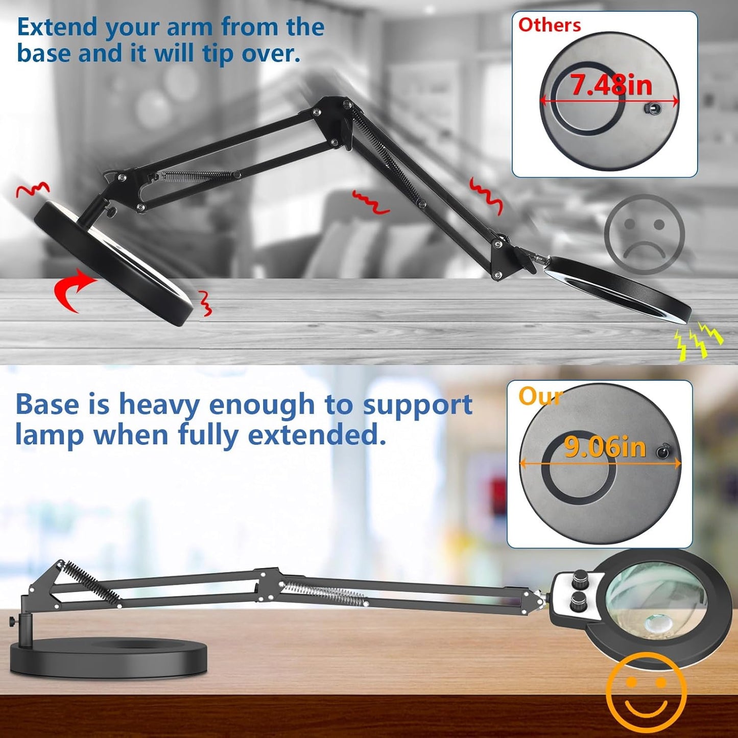 12X LED Magnifying Glass with Light & Clamp - Hands-Free Desk Lamp for Crafting & Reading
