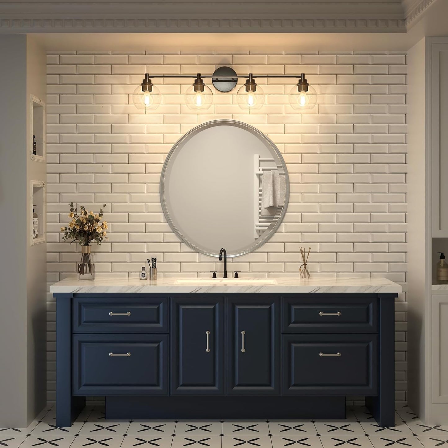 3-Light Vanity Bathroom Light Fixture with Globe Glass Shades - Brushed Nickel, ETL Certified