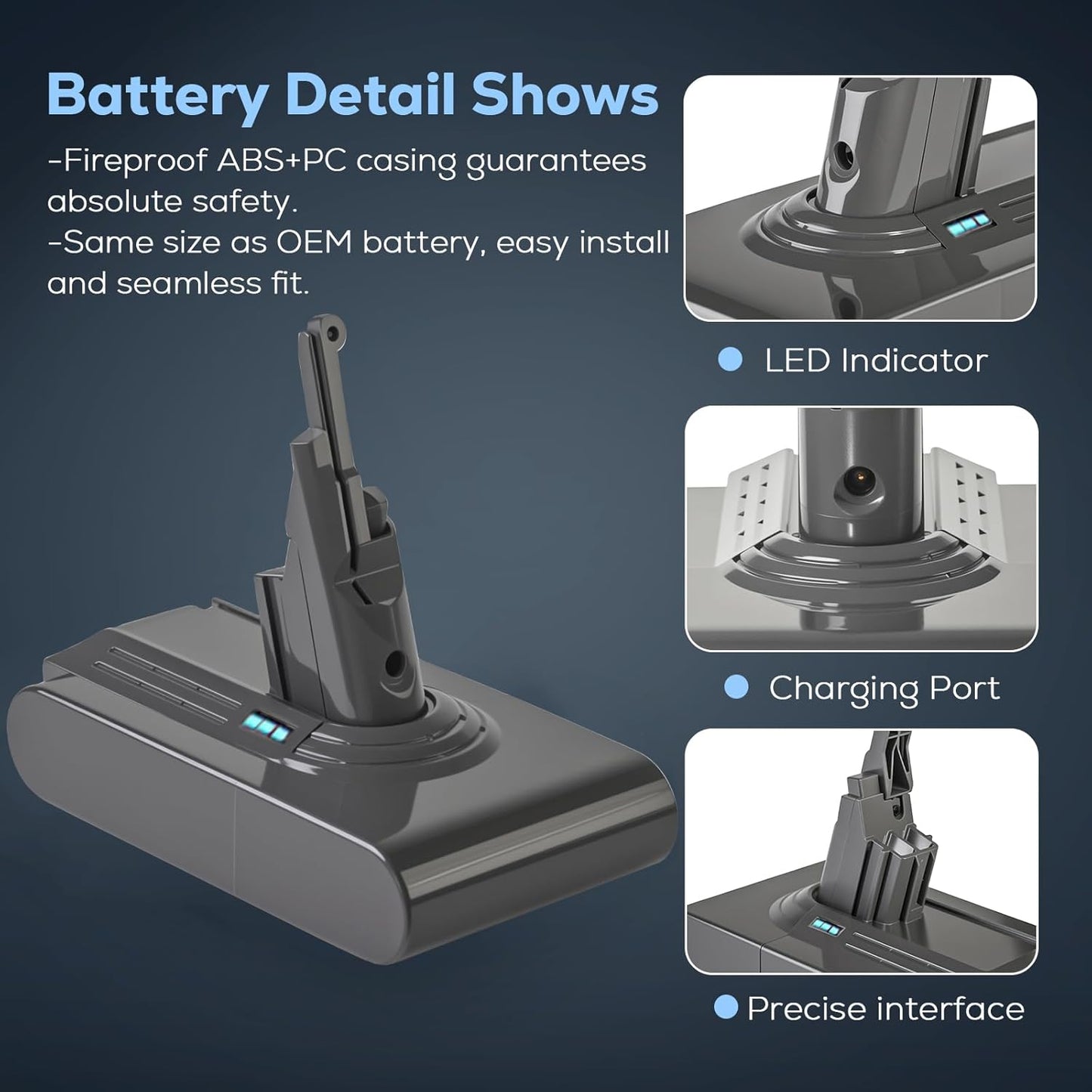 7000mAh V8 SV10 Battery for Dyson V8 Animal/Absolute/Motorhead - High-Performance Li-ion Replacement