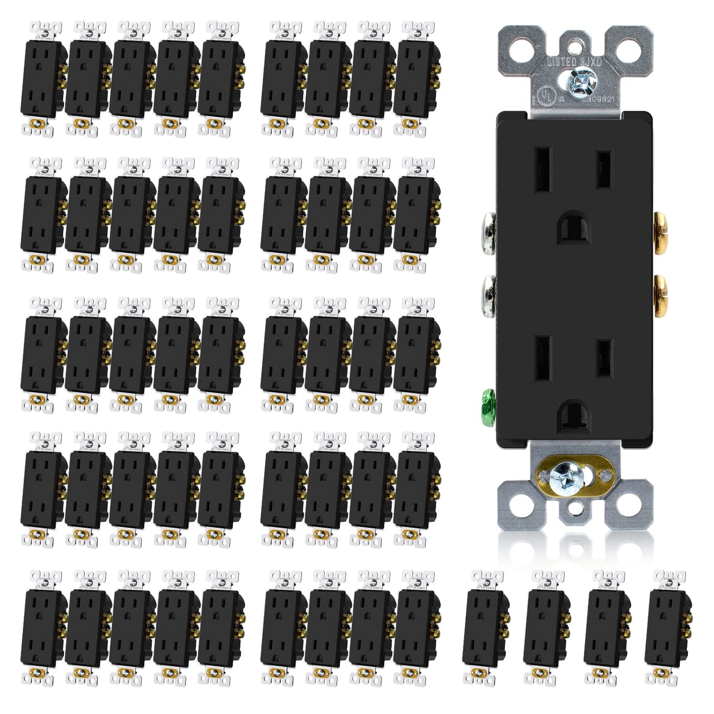 15A Matte Black Electrical Outlet Receptacle - 20 Pack, NEMA 5-15R, UL Listed